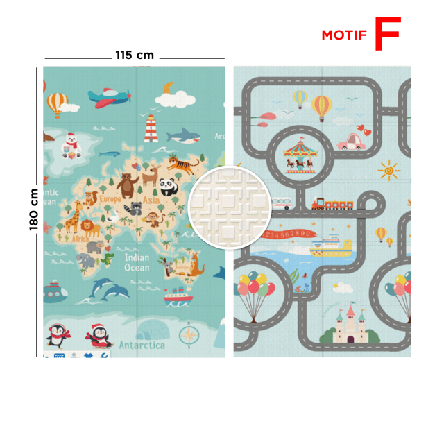 Playmat Bayi XPE Lipat 2 Sisi - 3 Ukuran & Beragam Motif