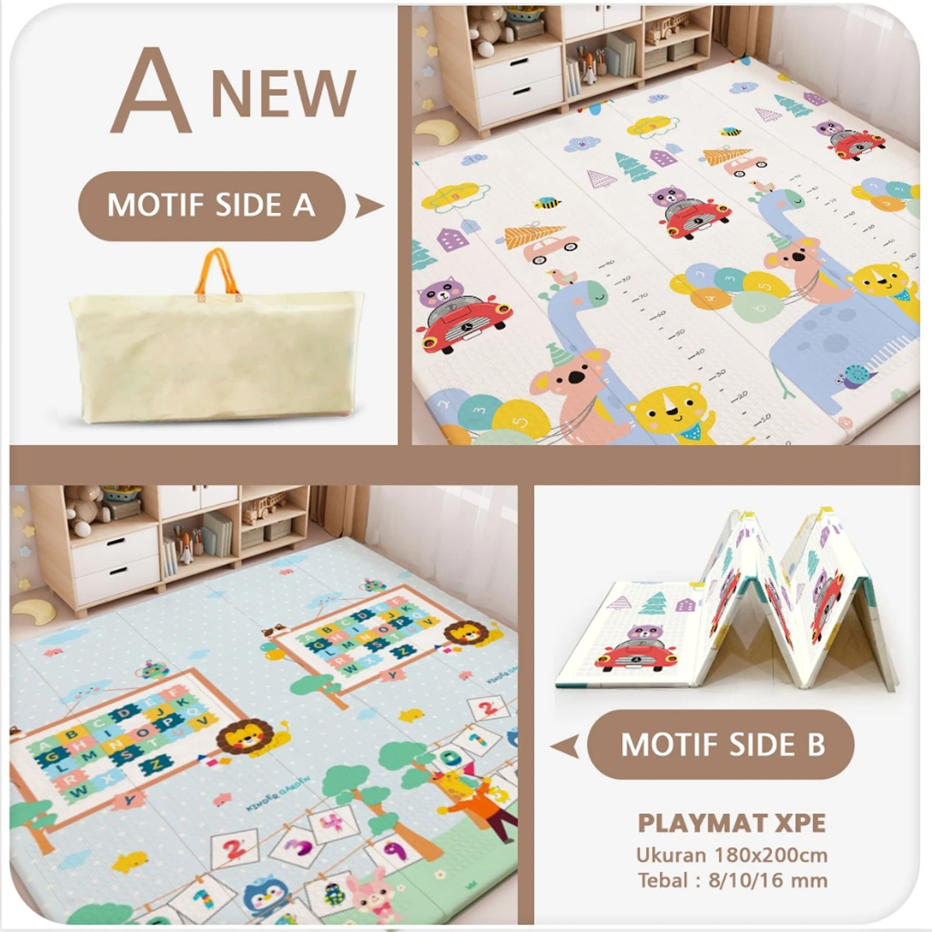 Playmat Bayi XPE Lipat 2 Sisi - 3 Ukuran & Beragam Motif - gambar 17