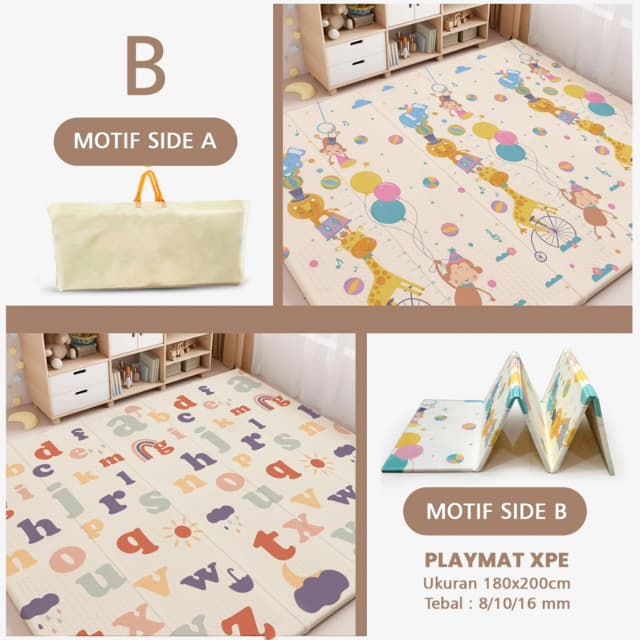 Playmat Bayi XPE Lipat 2 Sisi - 3 Ukuran & Beragam Motif