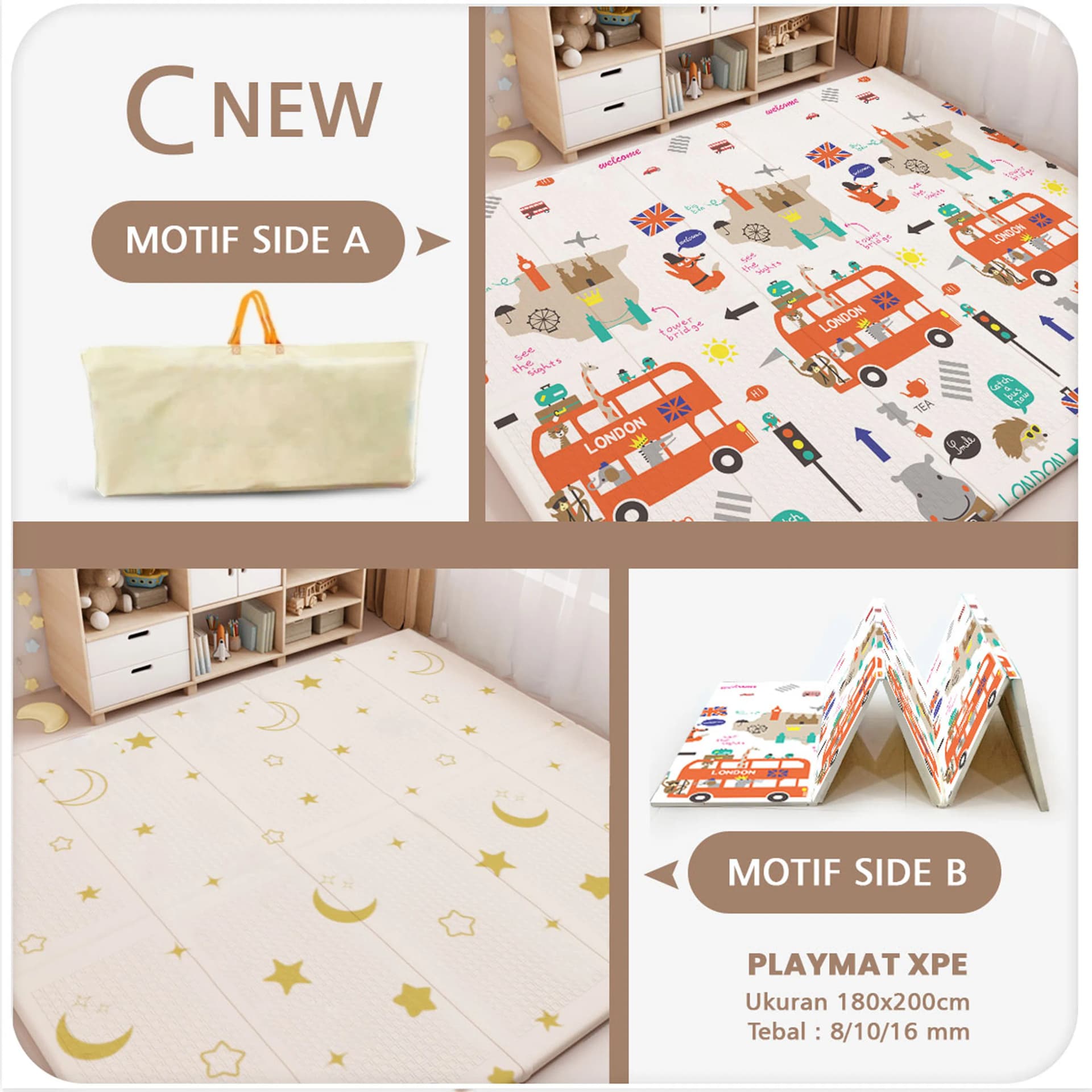 Playmat Bayi XPE Lipat 2 Sisi - 3 Ukuran & Beragam Motif - gambar 19