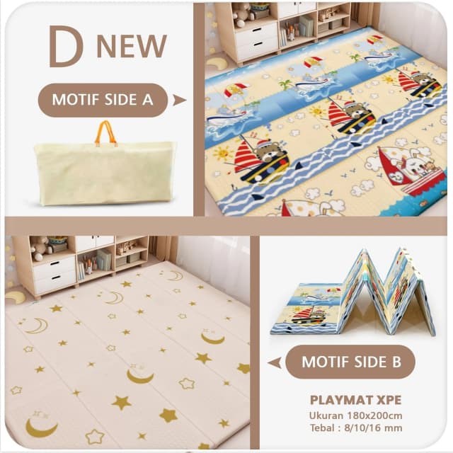 Playmat Bayi XPE Lipat 2 Sisi - 3 Ukuran & Beragam Motif