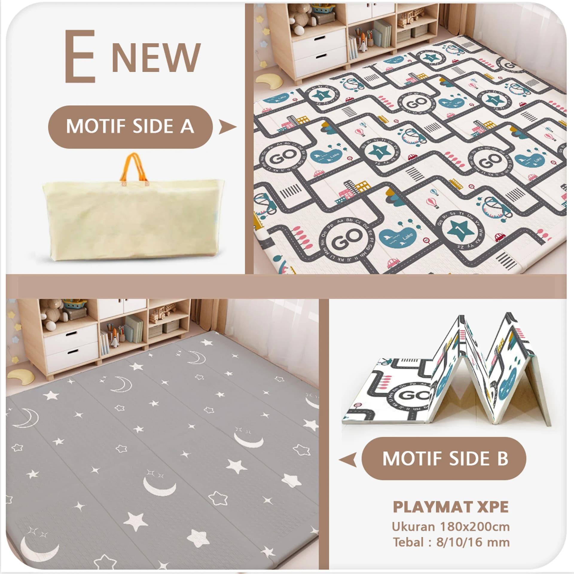 Playmat Bayi XPE Lipat 2 Sisi - 3 Ukuran & Beragam Motif - gambar 21