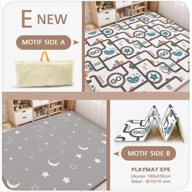 Playmat Bayi XPE Lipat 2 Sisi - 3 Ukuran & Beragam Motif
