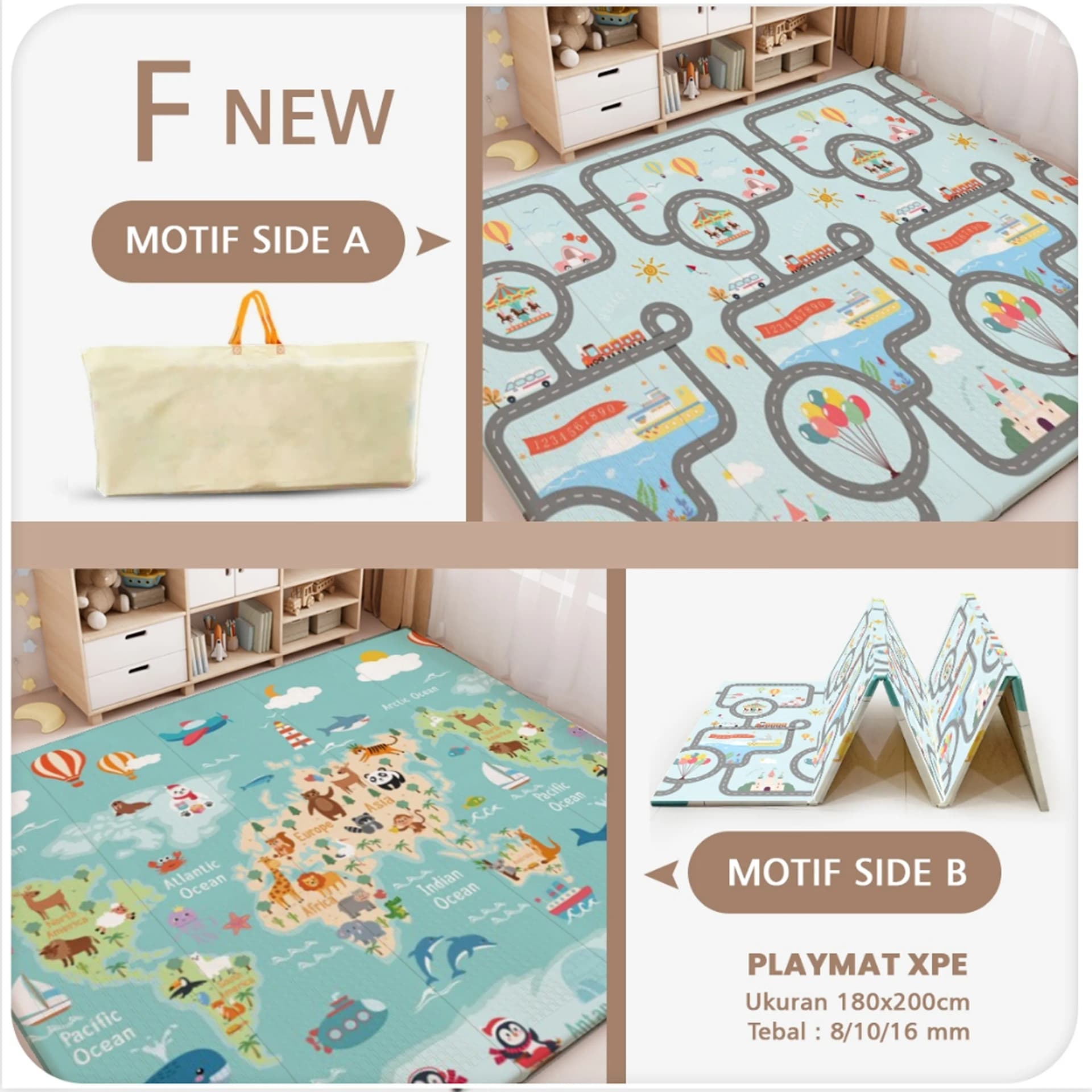 Playmat Bayi XPE Lipat 2 Sisi - 3 Ukuran & Beragam Motif - gambar 22