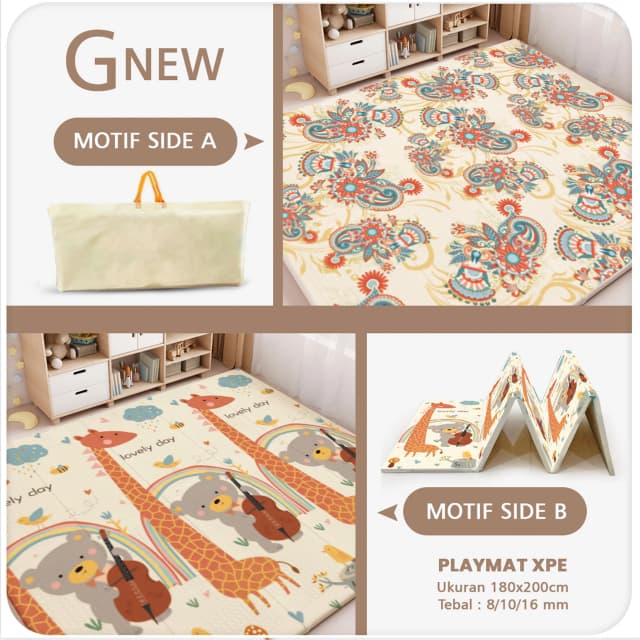 Playmat Bayi XPE Lipat 2 Sisi - 3 Ukuran & Beragam Motif