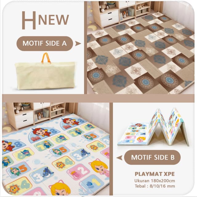 Playmat Bayi XPE Lipat 2 Sisi - 3 Ukuran & Beragam Motif