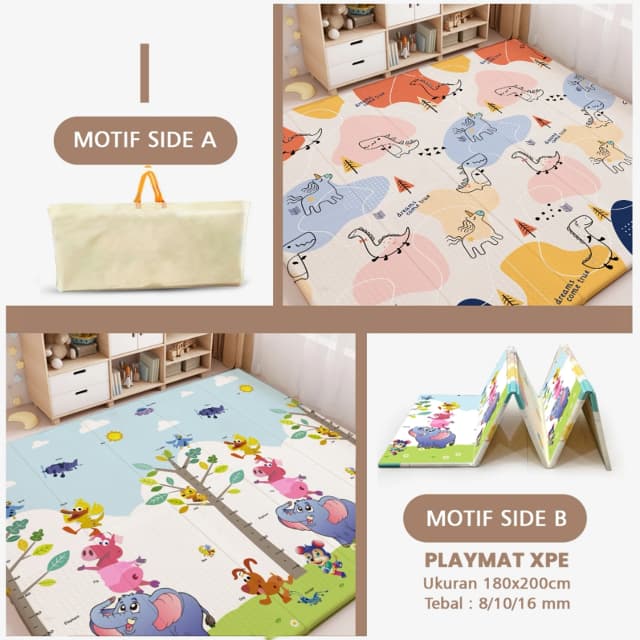 Playmat Bayi XPE Lipat 2 Sisi - 3 Ukuran & Beragam Motif