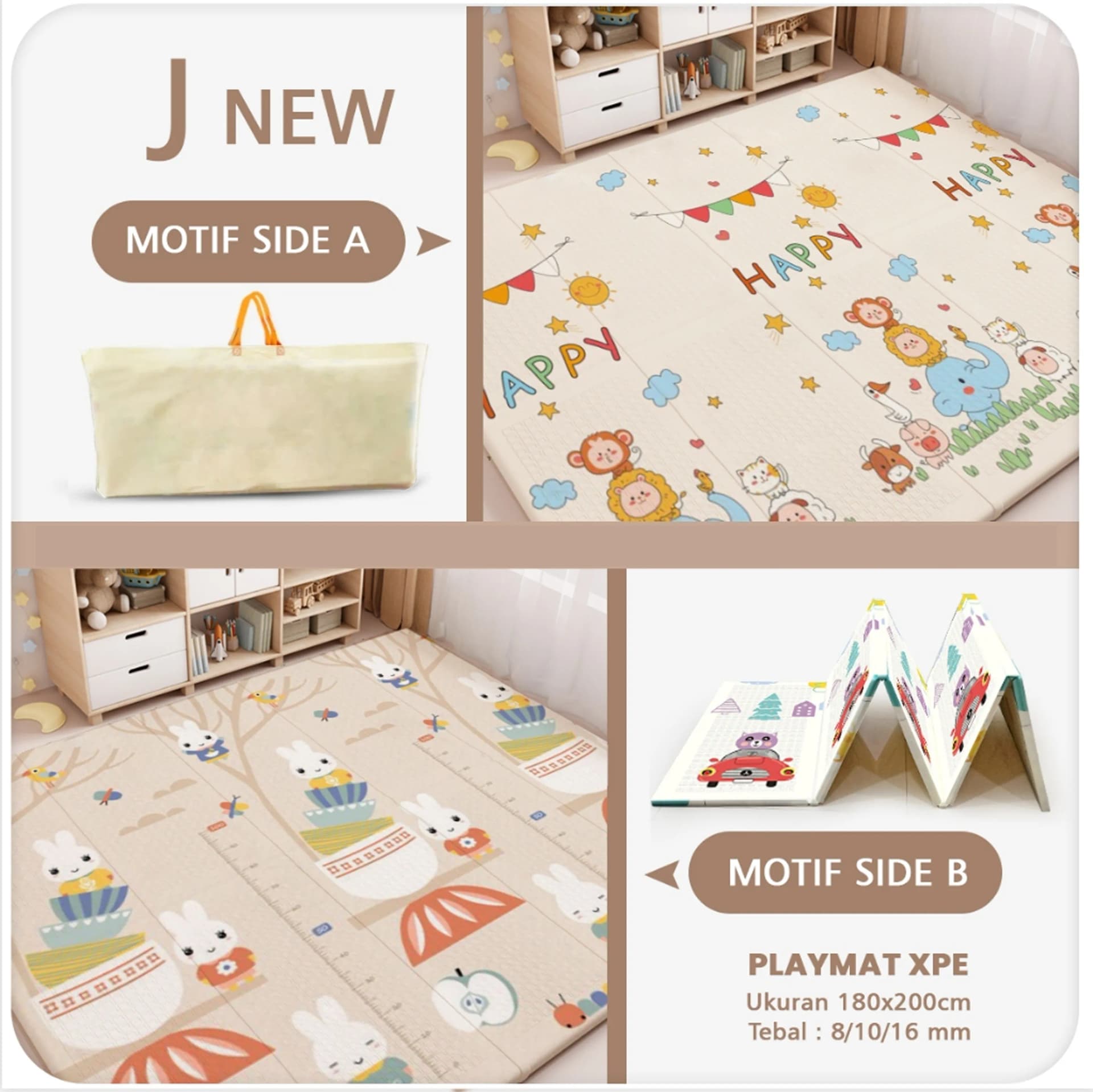 Playmat Bayi XPE Lipat 2 Sisi - 3 Ukuran & Beragam Motif - gambar 26