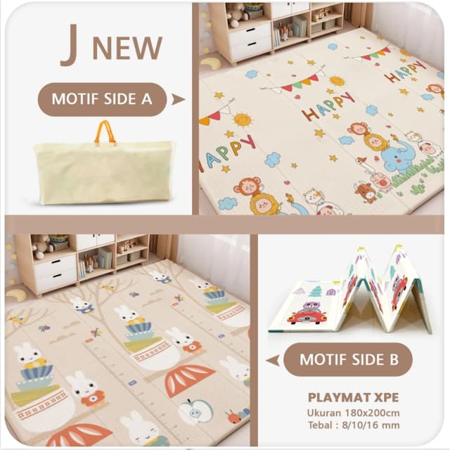 Playmat Bayi XPE Lipat 2 Sisi - 3 Ukuran & Beragam Motif