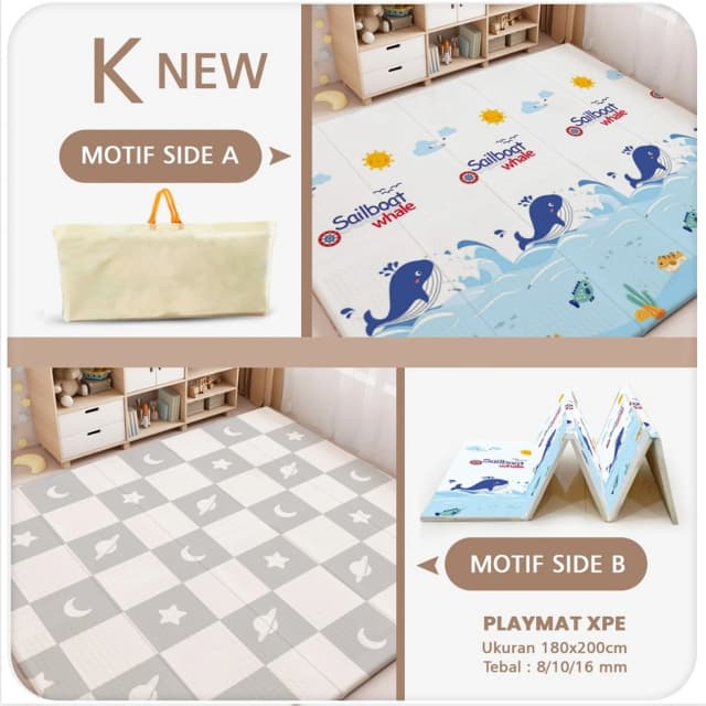Playmat Bayi XPE Lipat 2 Sisi - 3 Ukuran & Beragam Motif