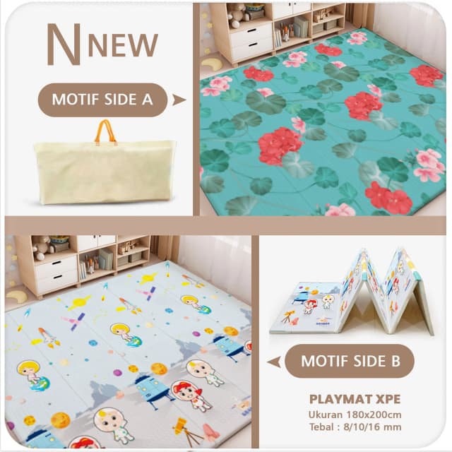 Playmat Bayi XPE Lipat 2 Sisi - 3 Ukuran & Beragam Motif