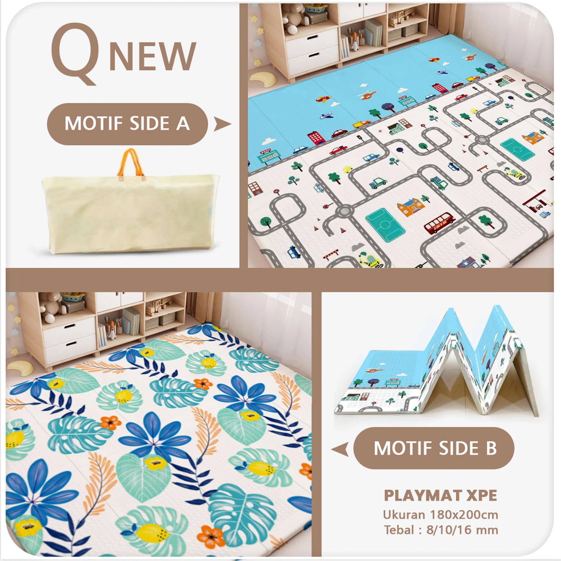 Playmat Bayi XPE Lipat 2 Sisi - 3 Ukuran & Beragam Motif - gambar 30