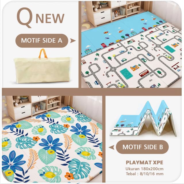 Playmat Bayi XPE Lipat 2 Sisi - 3 Ukuran & Beragam Motif