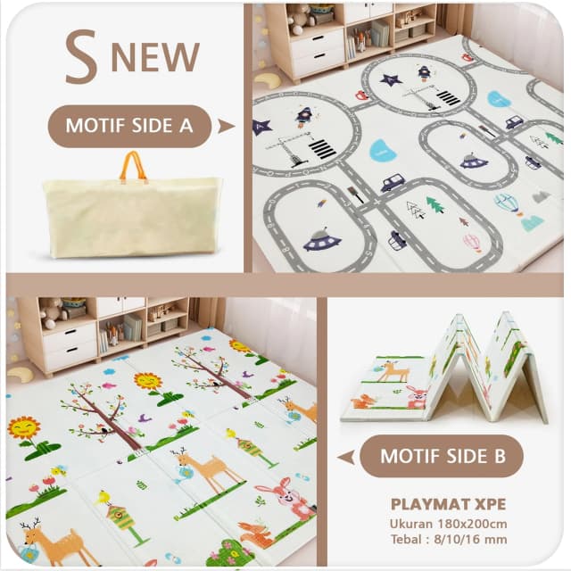 Playmat Bayi XPE Lipat 2 Sisi - 3 Ukuran & Beragam Motif