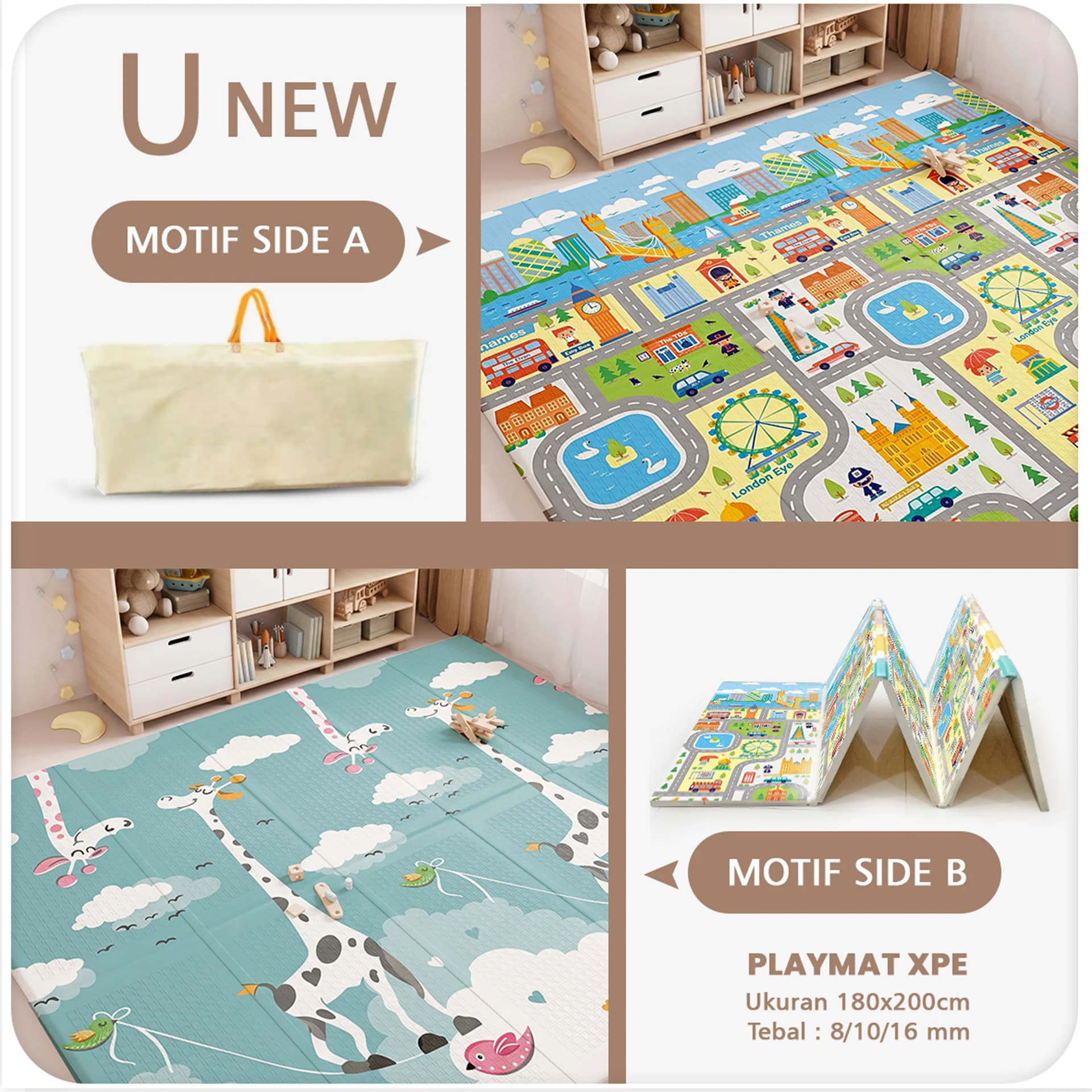 Playmat Bayi XPE Lipat 2 Sisi - 3 Ukuran & Beragam Motif - gambar 34