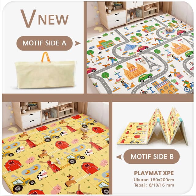 Playmat Bayi XPE Lipat 2 Sisi - 3 Ukuran & Beragam Motif