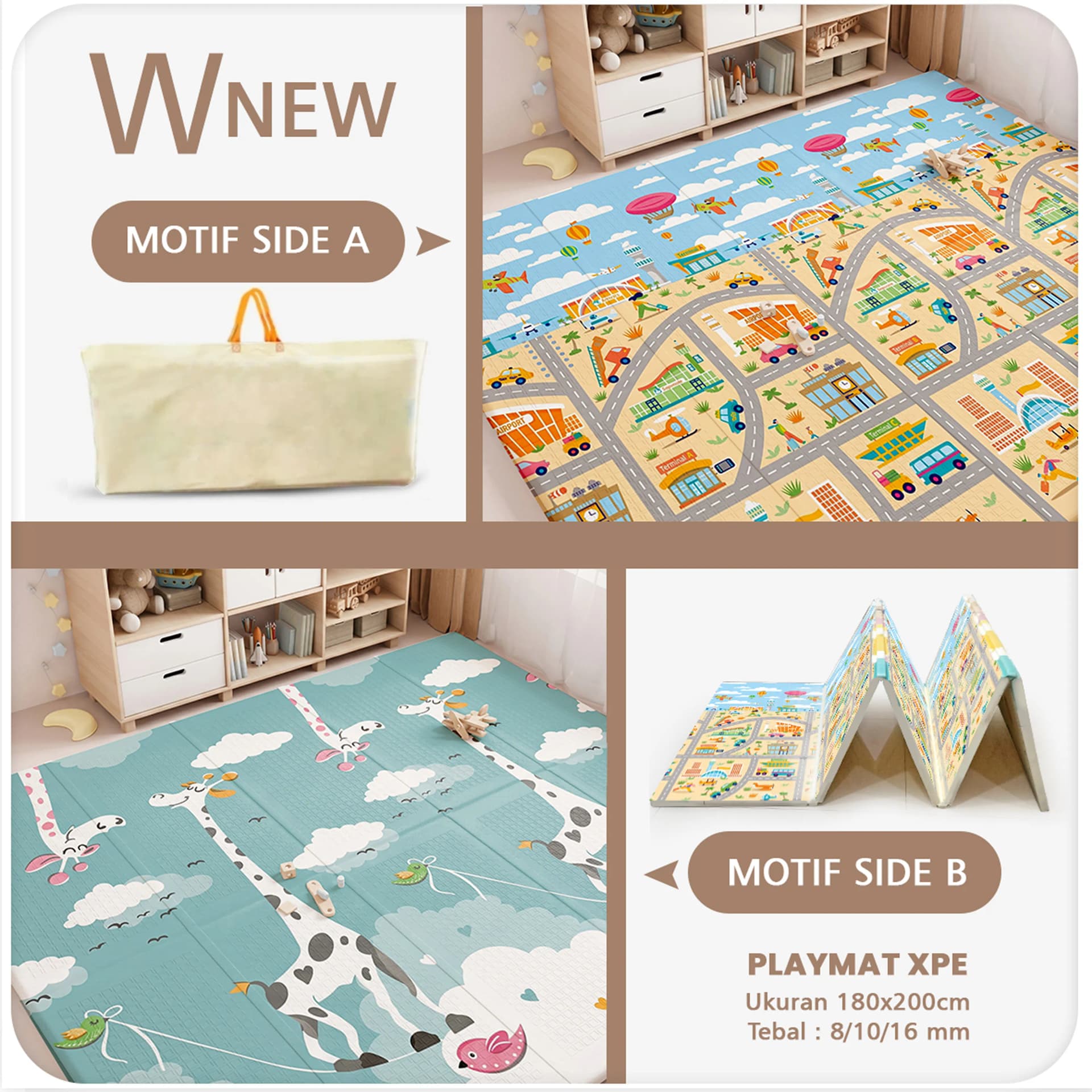 Playmat Bayi XPE Lipat 2 Sisi - 3 Ukuran & Beragam Motif - gambar 36