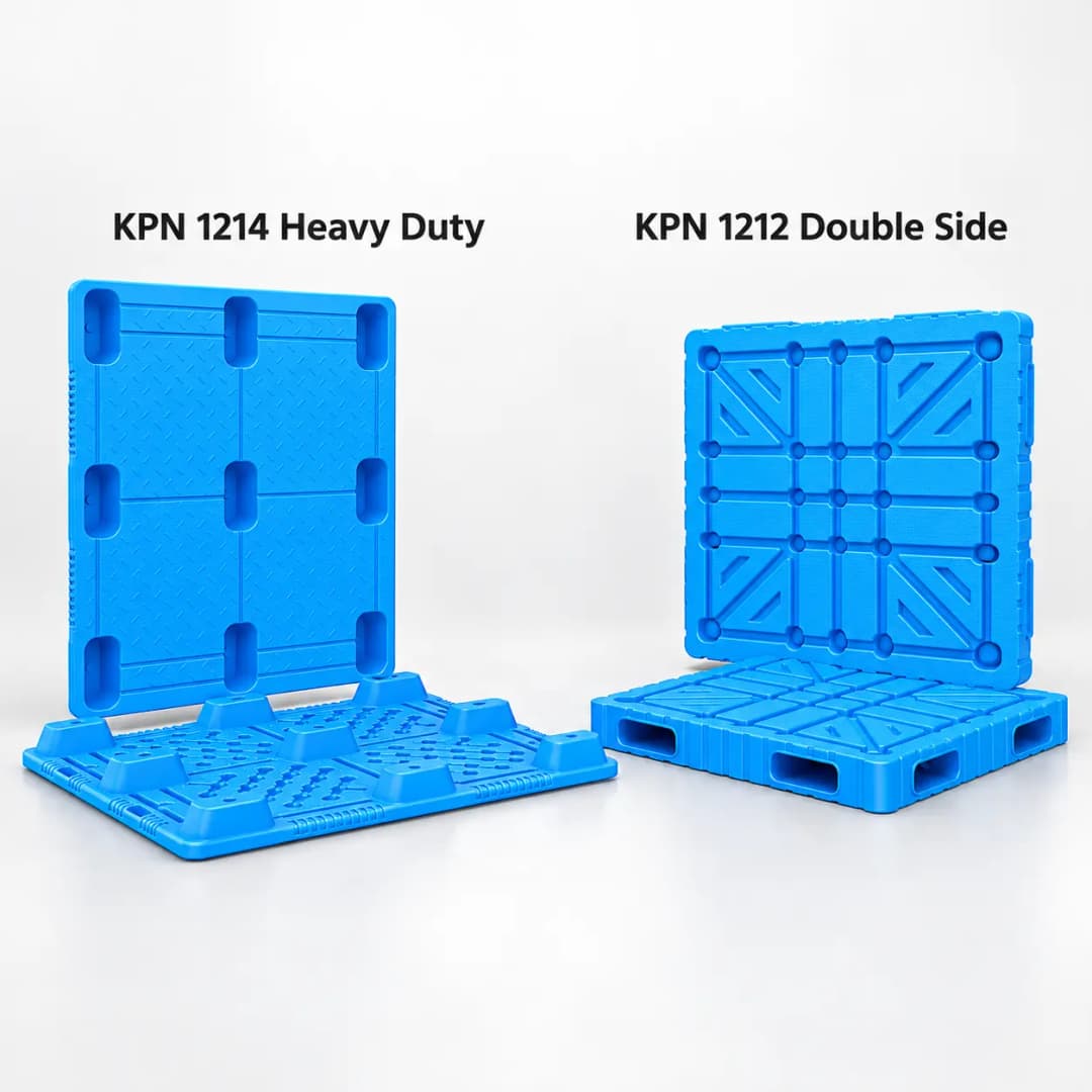 Foto produk KPN 1214 Heavy Duty dan KPN 1212 Double Side berdampingan dengan tampilan tiga perempat, memperlihatkan perbedaan struktur bagian bawah secara akurat. Gunakan foto produk asli dari katalog PT Karya Pilar Nusantara.